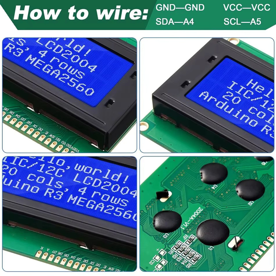 PENGHEKEJI LCD2004 LCD-Modul mit I2C-Schnittstellenadapter für Arduino, 20 x 4 Zeichenanzeige in Blau, Grün oder Weiß - Bild 4
