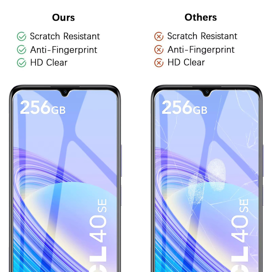 Displayschutzfolie aus gehärtetem Glas für TCL 40 SE, HD 9H, kratzfest, transparent - Bild 2