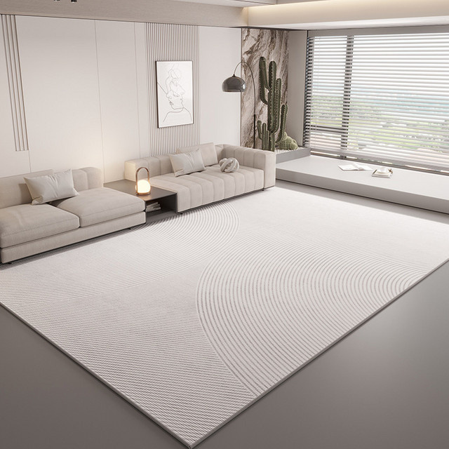VIKAMA Minimalistischer geometrischer Teppich in Weiß, rutschfest und pflegeleicht, rechteckig für Wohnzimmer, Schlafzimmer oder Büro - Bild 1