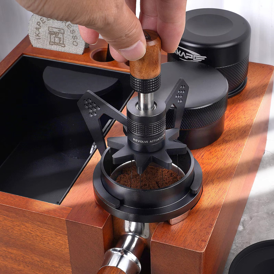 IKAPE WDT-Espresso-Rührer mit integriertem Bürsten- und Ständer-Rotations-Werkzeug, 10 Nadeln, 0,25 mm, Schwarz, Rund - Bild 4