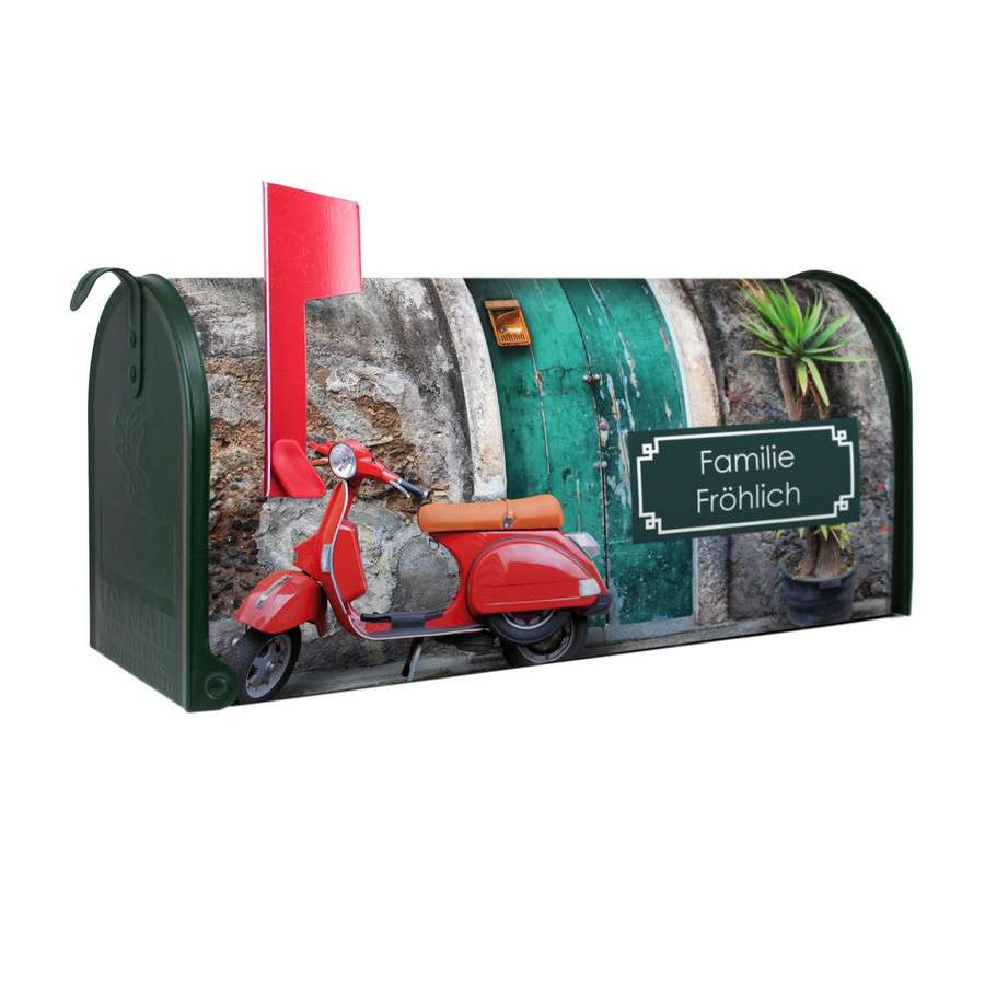 Banjado Amerikanischer Briefkasten in Grün mit roter Fahne aus Stahl, B/H/T: 48,0 x 22,0 x 17,0 cm - Bild 1