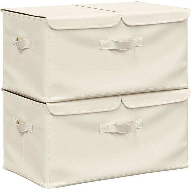 2er Set Aufbewahrungsboxen aus Stoff von VD Home Furnishing in Beige, faltbar mit Griffen, B/T/H: 50 x 30 x 25 cm - Bild 1