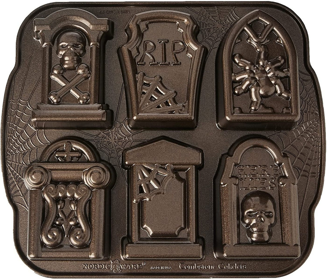 Nordic Ware Backform Tombstone Cakelet Pan aus Aluminium in Braun für Halloween-Grabstein-Formen - Bild 1