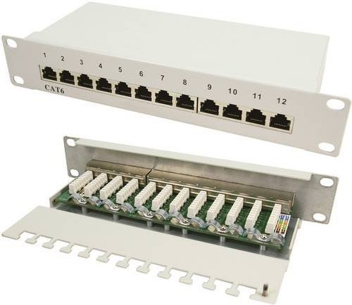 LogiLink NP0041 12 Port Netzwerk-Patchpanel CAT 6, 1 HE, Weiss/Grau, Breite: 25,4 cm - Bild 1