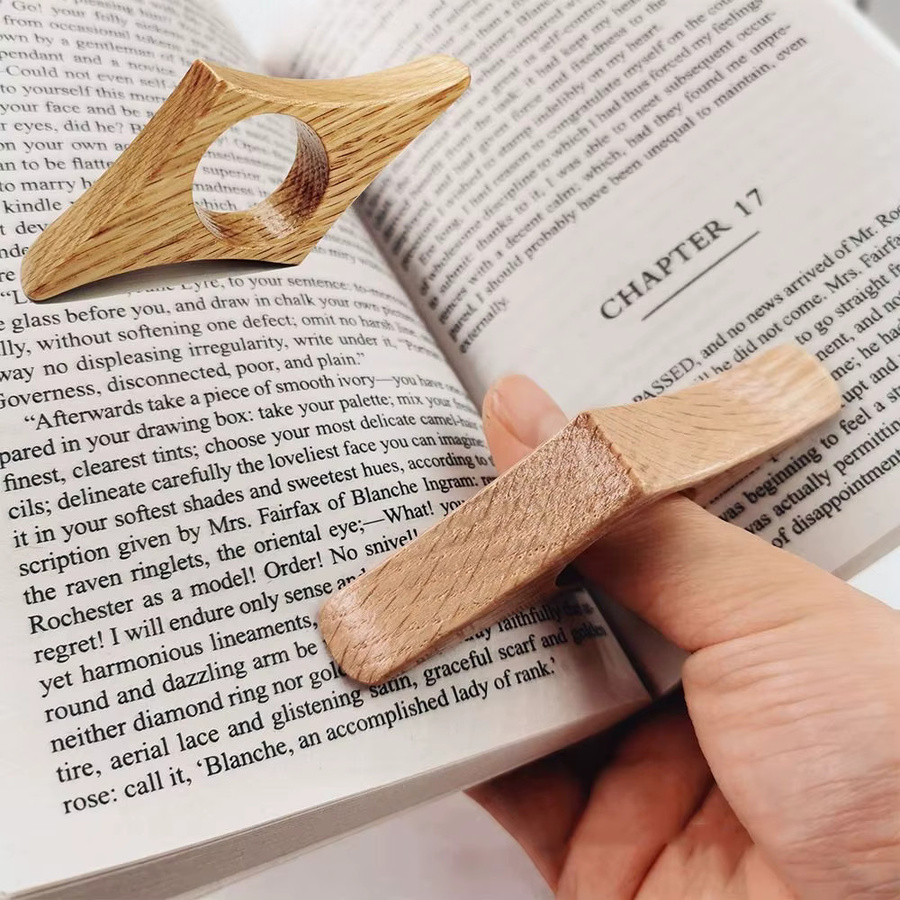 Holz Daumen Lesezeichen als Buchstütze für eine Hand in Beige und Braun - Bild 2