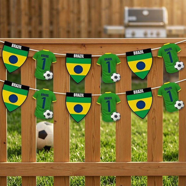 AFYPRTY Brasilien-Trikot Papierbanner als hängende Wanddekoration in Mehrfarbig für Fußballpartys - Bild 1