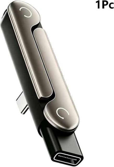 Ladiasy 2-in-1 USB-C Schnelllade-Datenadapter mit faltbarem Telefonständer, 240W, Schwarz-Grau - Bild 1