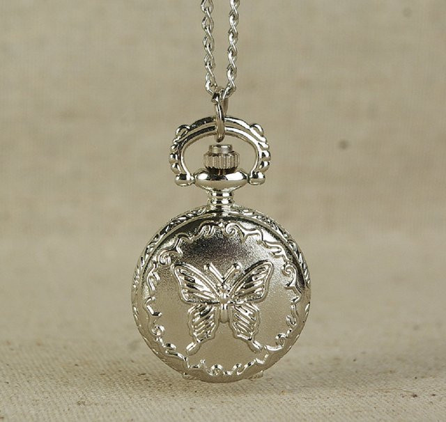 Taschenuhr Silber, Schmetterling, Quarz, Unisex, Vintage - Bild 1