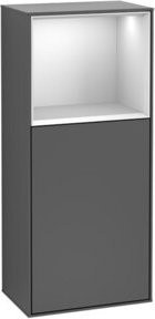 V&B Finion Seitenschrank mit LED-Wandbeleuchtung und offenen Regalfächern, Grau lackiert, B: 41,8 cm, H: 93,6 cm - Bild 1