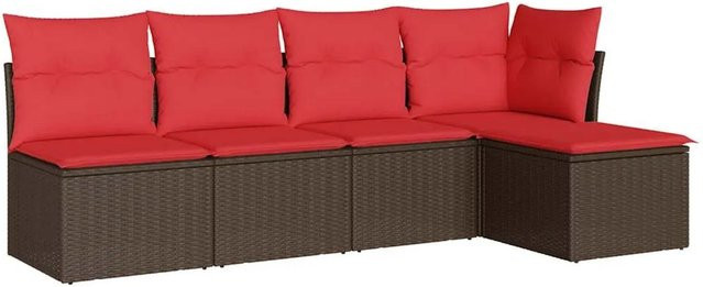 vidaXL 5-teilige Garten-Sofagarnitur aus Polyrattan in Braun mit Polsterkissen und Ottoman, L-Form, rechtsseitig konfiguriert - Bild 1