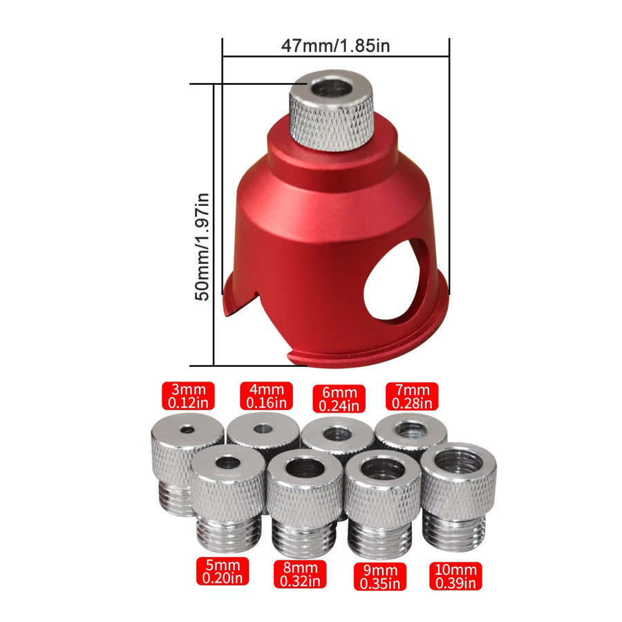 Bohrführung aus Aluminiumlegierung für Holzverbindungen, Dübellehre und vertikaler Bohrpositionierer, Farbe: Rot, Durchmesser: 3-10 mm - Bild 2