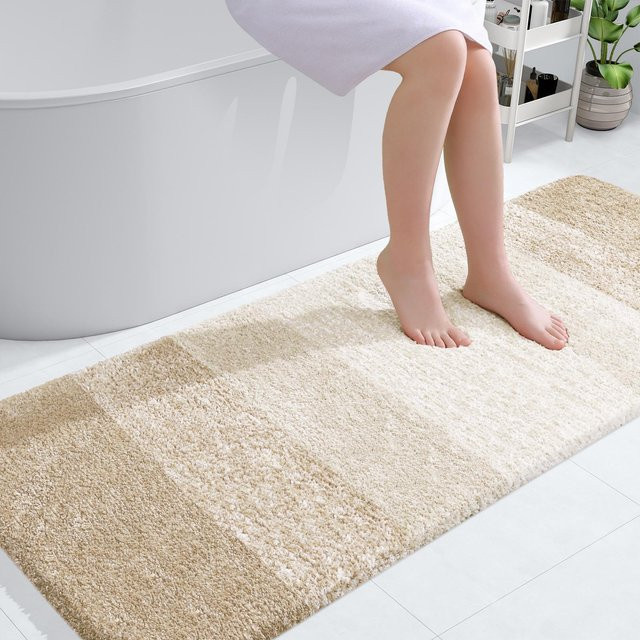 HAPIHAPPY Badezimmerteppich aus Mikrofaser in Beige, rutschfest und saugfähig, B/T: 120 x 43 cm - Bild 1