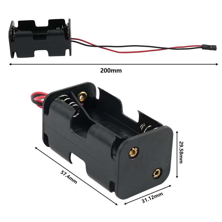 DIYmall Batteriehaltergehäuse mit JR-Anschlusskabel für 4 AA-Batterien, 6V, Schwarz - Bild 3
