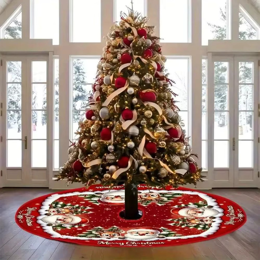 VIKAMA Weihnachtsbaumrock mit Weihnachtsmann- und Rentier-Motiv in Rot aus Textil - Bild 2