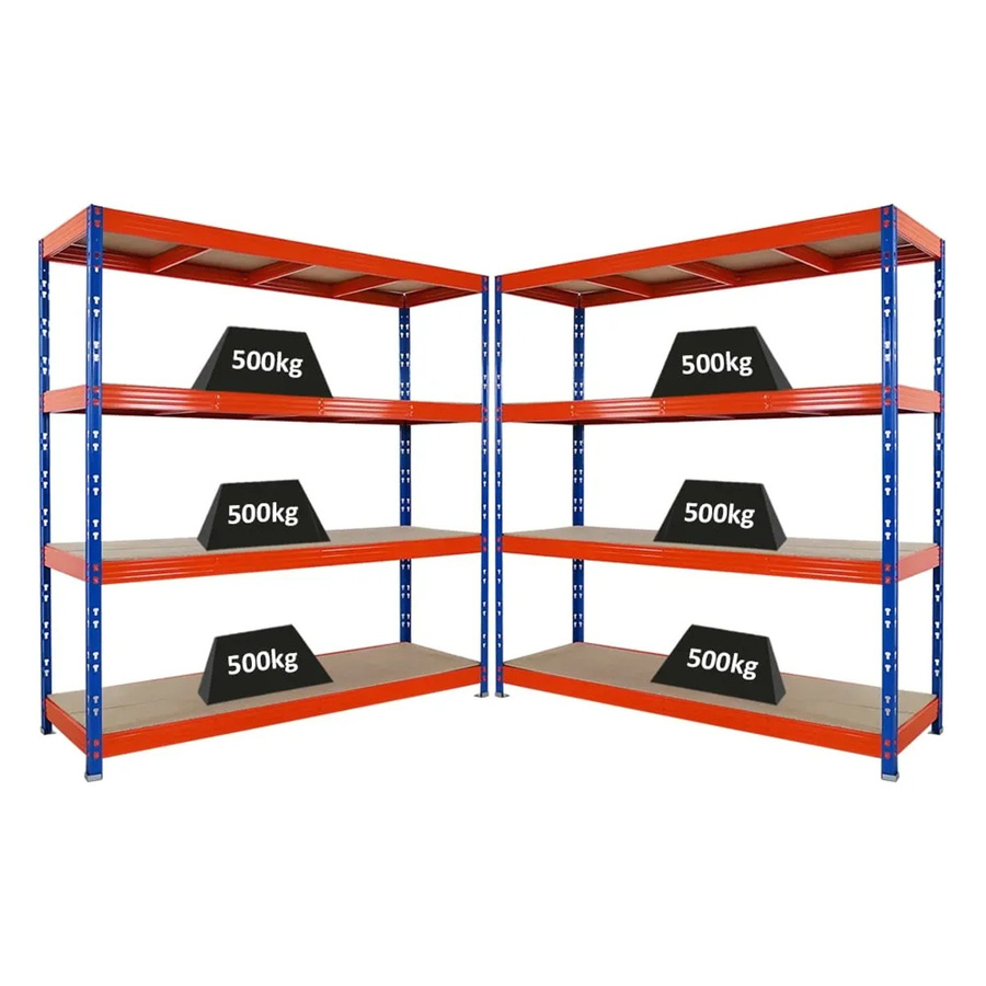 2er Set PROREGAL Rhino Profi Schwerlastregal mit 4 Spanplatten-Ebenen, Farbe Blau-Orange, B/T/H: 200 x 60 x 200 cm - Bild 2