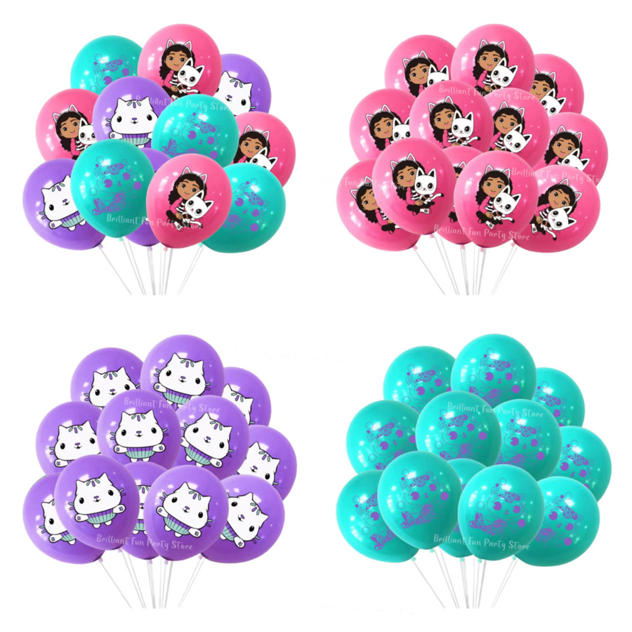 12-teiliges Gabby Dollhouse Party-Ballons-Set von Potdemiel mit Cartoon-Katzen Motiven, bunte Latexballons für Kindergeburtstage und Mädchenpartys, Durchmesser: 30,48 cm - Bild 2