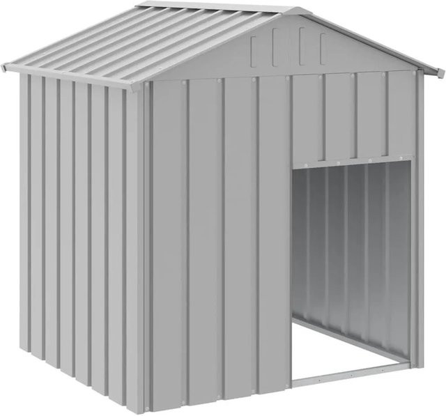 vidaXL Hundehütte mit Dach in Hellgrau, wetterfest aus Metall, B/T/H: 117 x 103 x 123 cm - Bild 1