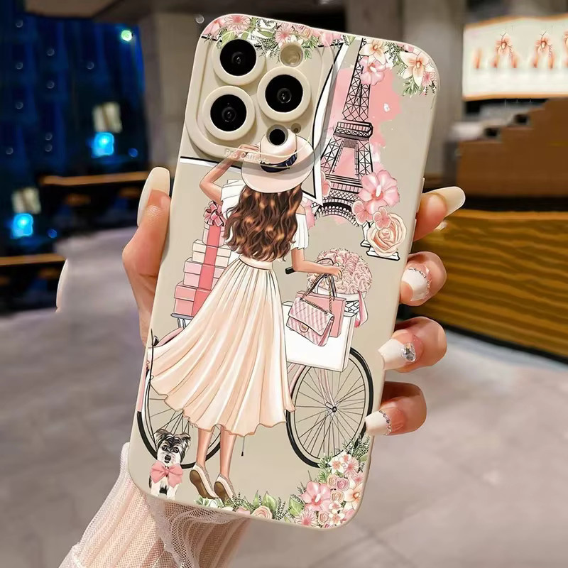Apple iPhone Handyhülle mit Blumenmädchen-Muster aus weichem TPU-Silikon, Multicolor - Bild 2
