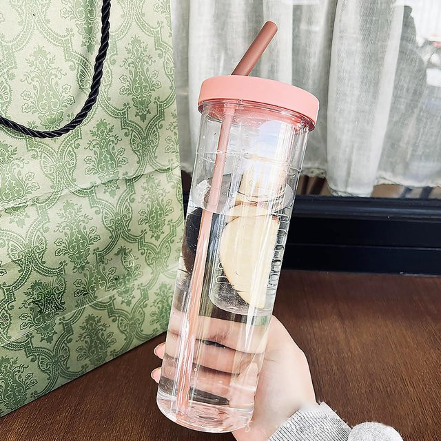 CosyHome Reise-Wasserflasche mit Safttrennung und faltbarem Strohhalm, Grau, 700 ml - Bild 1