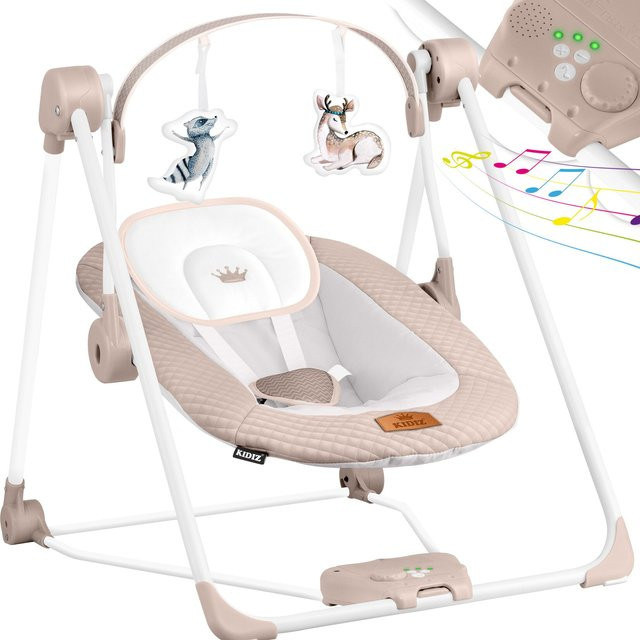 KIDIZ Babywippe Babyschaukel mit 5 Geschwindigkeiten, Spielbogen mit Spielzeug und 5 Naturgeräuschen, zusammenklappbar - Bild 1