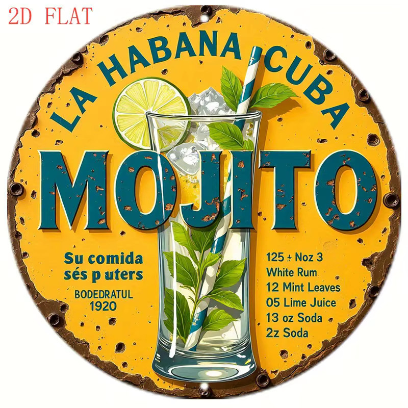 CIFBUY Vintage Mojito Cocktail Rezept Schild Wanddekoration mit Limetten-Minz-Rum-Motiv in Multicolor, B/H: 20 x 20 cm - Bild 3