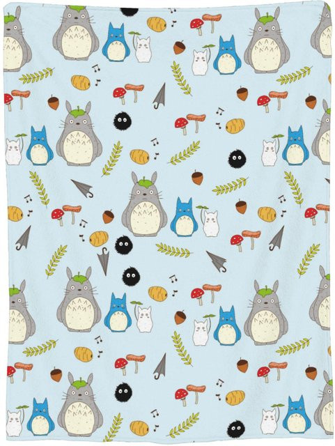 ZbrFive Susuwatari Rußgeister Fleece-Kuscheldecke in Blau, B/B: 150 x 180 cm - Bild 1
