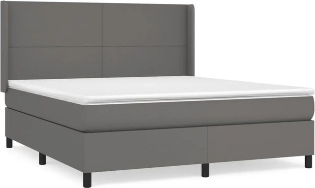 vidaXL Boxspringbett mit Matratze in Grau aus Kunstleder, Hybridbett mit Taschenfederkern, B/T: 180 x 200 cm - Bild 1