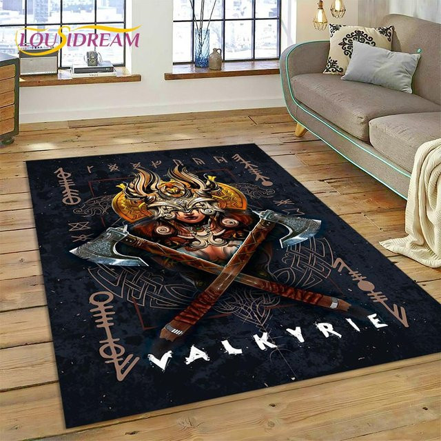 Karpetti Wikinger Odin Walhalla Teppich mit nordischen Mythologie Symbolen, rutschfest, schwarz, B/T: 60 x 40 cm - Bild 1