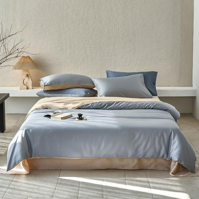 Bettwäscheset Zeby mit Naturpflanzenmuster in Blau, bestehend aus Bettbezug, Kissenbezug und Bettlaken aus Lyocell und Baumwolle, Größe: 90 x 190 cm - Bild 1