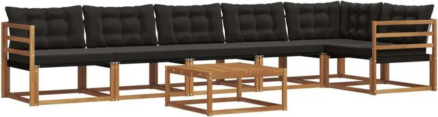 vidaXL Outdoor-Sofagarnitur 7-teilig aus massivem Akazienholz und Textilene in Natur und Schwarz mit Kissen - Bild 1