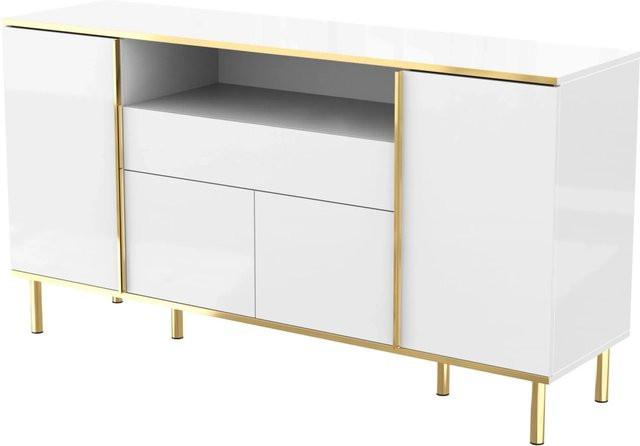 okwish Sideboard Modern in Weiß mit integrierter Beleuchtung und 1 Schublade, B/T/H: 150 x 40 x 80 cm - Bild 1