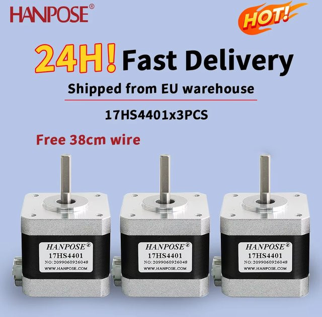 HANPOSE NEMA17 Schrittmotor 17HS4401 in Silber, 3er-Set, 1,5 A, 40 N·cm, 4-polig für 3D-Drucker und CNC-Maschinen - Bild 1