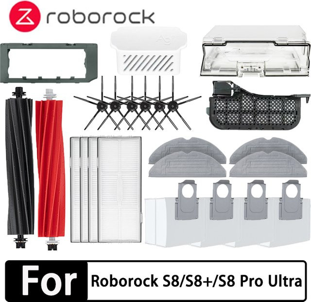 Roborock S8 S8 Pro Ultra S8+ Zubehör Set mit Wischtüchern, Staubbeuteln, Seitenbürsten und Filtern für Saugroboter Ersatzteile - Bild 1