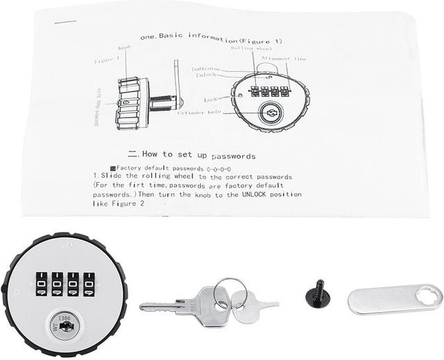 Meterk Digitales Kombinationsschloss aus Zinklegierung mit Code und Schlüsseln, Weiß, 20 mm - Bild 1