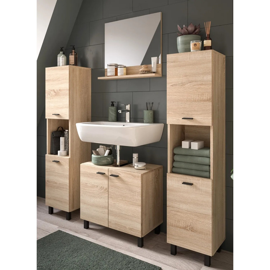 Inn.Furn Badmöbel-Set Lowell 4-teilig in Eiche matt, hängend oder stehend, Braun/Schwarz - Bild 2
