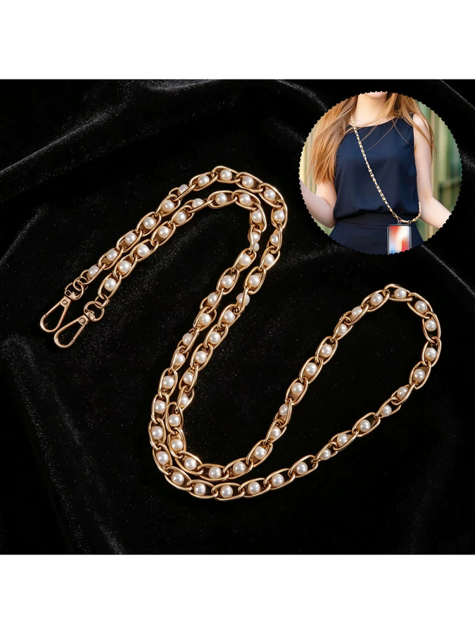 Abnehmbare Perlen-Handykette mit goldplattiertem Metallverschluss als Anti-Verlust Schulterriemen in Gold, Silber oder Grau - Bild 5