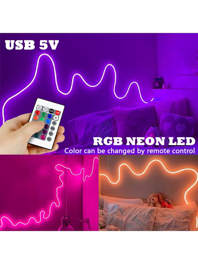 Acosh RGB Neon-Seilbeleuchtung mit Fernbedienung, flexible LED-Streifen in Multicolour für deine Gaming-Raumdekoration via USB - Bild 6