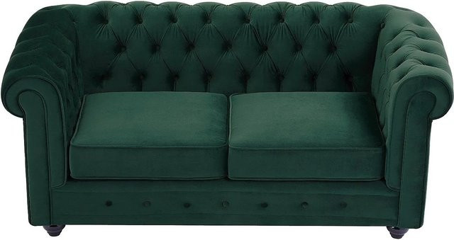 Vente-unique Chesterfield Sofa aus Samt in Grün mit einer Breite von 165 cm - Bild 1