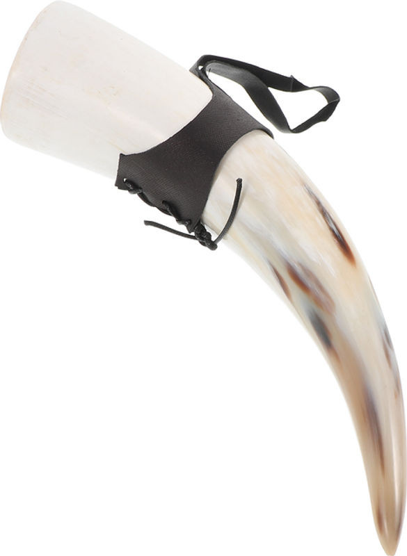 Handgefertigtes Wikinger Trinkhorn-Set aus Horn und Leder in Braun und Mehrfarbig, rustikale Trinkgefäße für Kaffee und Deko - Bild 1
