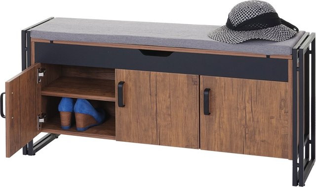Schuhkommode MCW-A27 mit Sitzmöglichkeit und Kissen in Wildeiche-Optik, B/T/H: 110 x 53 x 30 cm - Bild 1