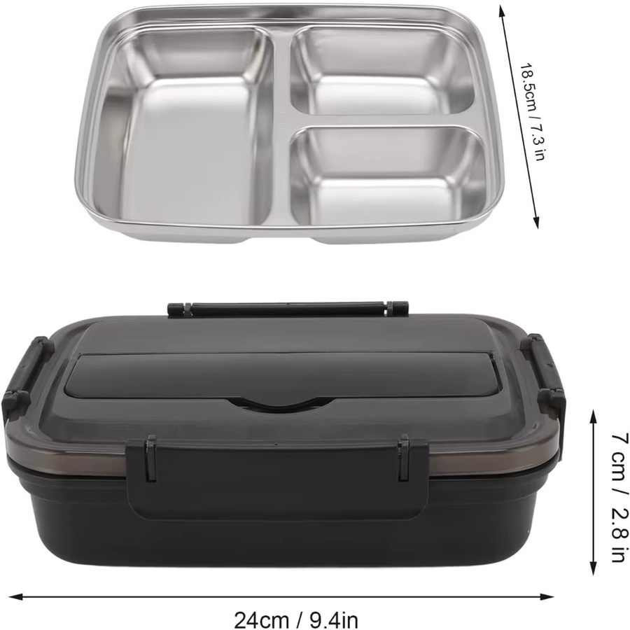 FEB.WIND Bento-Lunchbox mit Edelstahl-Einsatz und Fächern, wärmeisoliert, inklusive Besteck, Farben: Blau oder Schwarz - Bild 6
