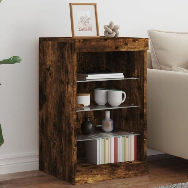 vidaxl Sideboard in Räuchereiche mit LED-Leuchten, Modern Industrial Design, Braun, B/T/H: 41 x 37 x 67 cm - Bild 1