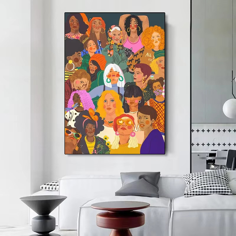 Potdemiel Abstrakte Frau Nordic Poster, Bunte Leinwandmalerei Portrait für dein Wohnzimmer, Mehrfarbig - Bild 3