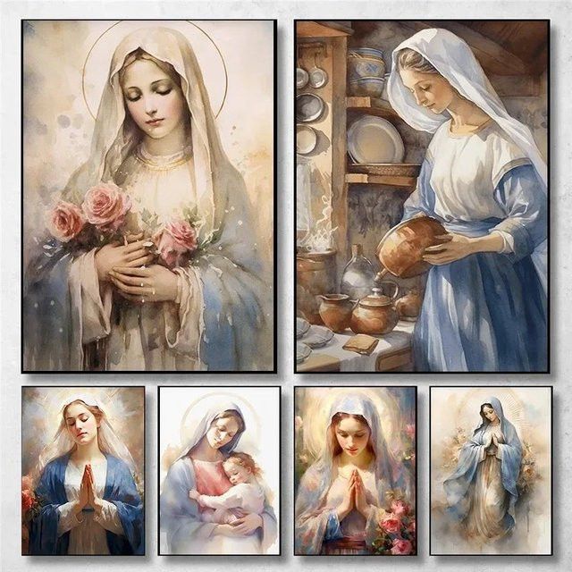 Vintage Leinwand Wandbild Heilige Jungfrau Maria mit dem Kind von Potdemiel - Bild 1