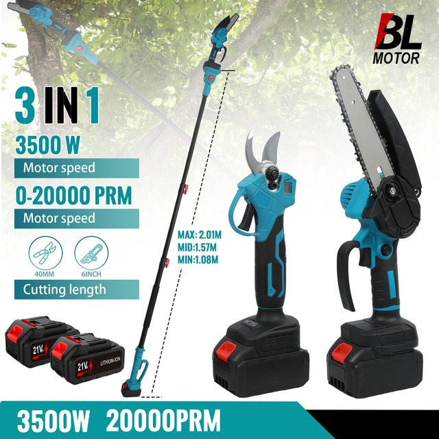 3-in-1 Bürstenlose elektrische Kettensäge und Teleskop-Astschere als Hochastsäge für Makita LXT Akkus, 3500W Garten-Baumschneidewerkzeug - Bild 1
