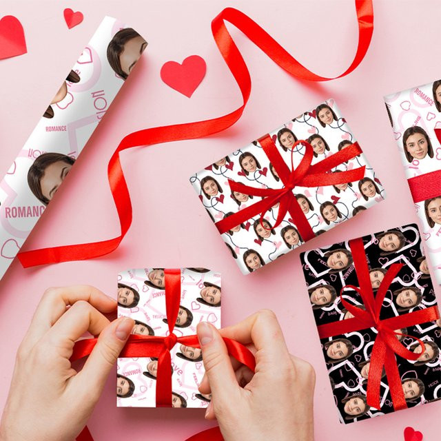 Joy-enlife Personalisiertes Geschenkpapier mit Foto und buntem Herzmuster für Valentinstag, Hochzeit oder Partys, Mehrfarbig - Bild 1