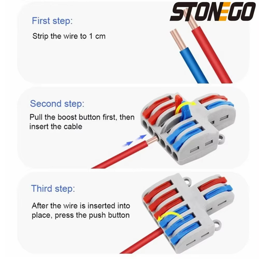 Stonego Universal Kabelverbinder Klemmenblock für weiche und harte Drähte in verschiedenen Ausführungen 2 in 4 out 2 in 6 out 8 out - Bild 2