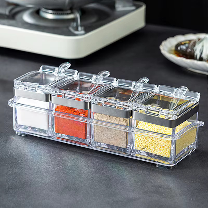 Willstar Gewürzbox 4er-Set aus transparentem Glas und Acryl mit Löffeln zur Gewürzaufbewahrung - Bild 3