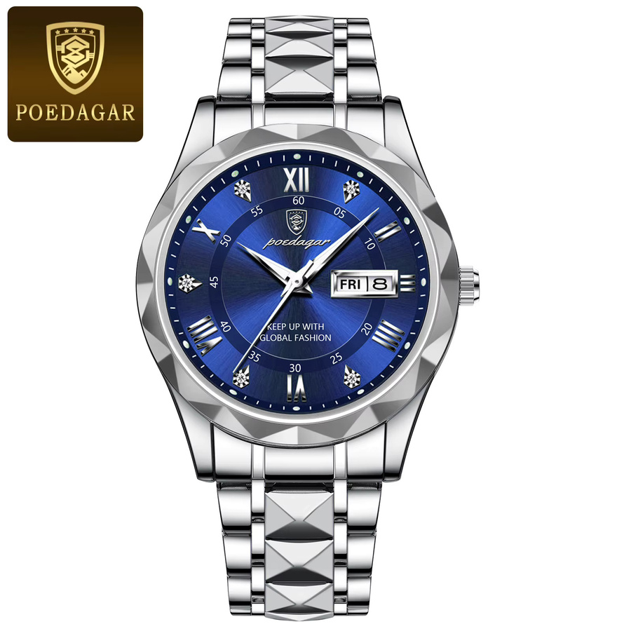 POEDAGAR Armbanduhr Quarz, Edelstahl, Blau, Herren - Bild 7