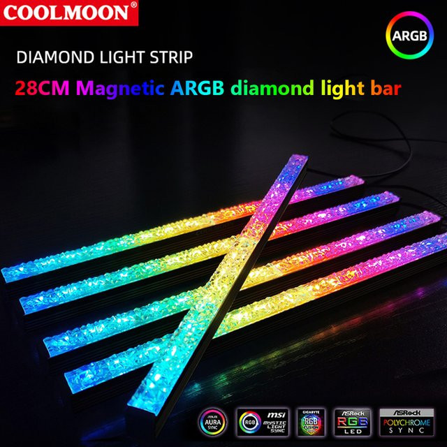 COOLMOON ARGB LED Strip für PC Case, RGBIC Magnetic Light Bar in Schwarz, 5V 3-Pin Anschluss - Bild 1